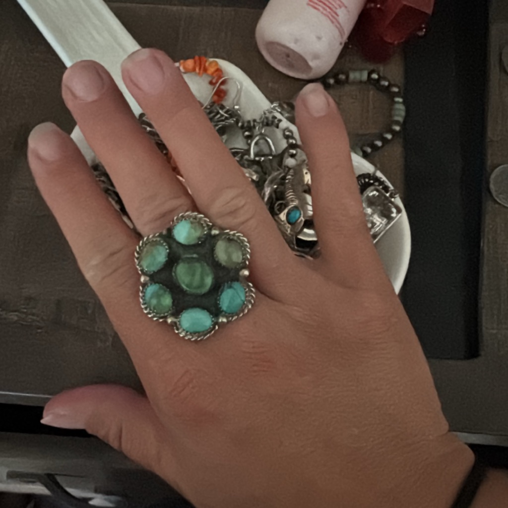 Native Silver Ring With Green Stones